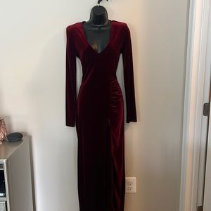 Burgundy Thigh-high Split Dress-NWB